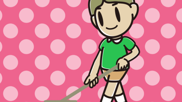 モップがけする小学生男子のイラスト【色、背景あり】PNG