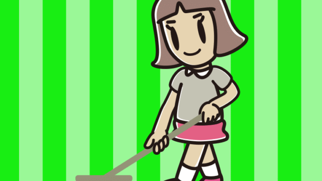 モップがけする小学生女子のイラスト【色、背景あり】PNG