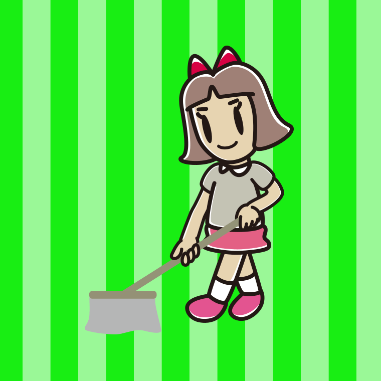 モップがけする小学生女子のイラスト【色、背景あり】PNG