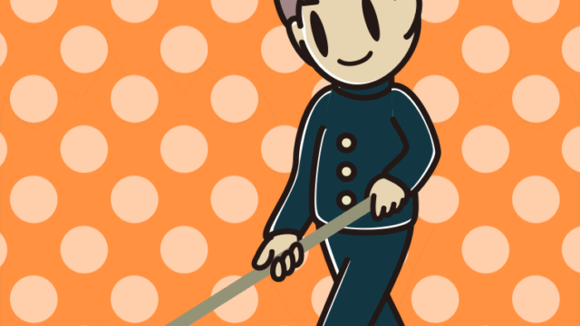 モップがけする男子中学生のイラスト【色、背景あり】PNG