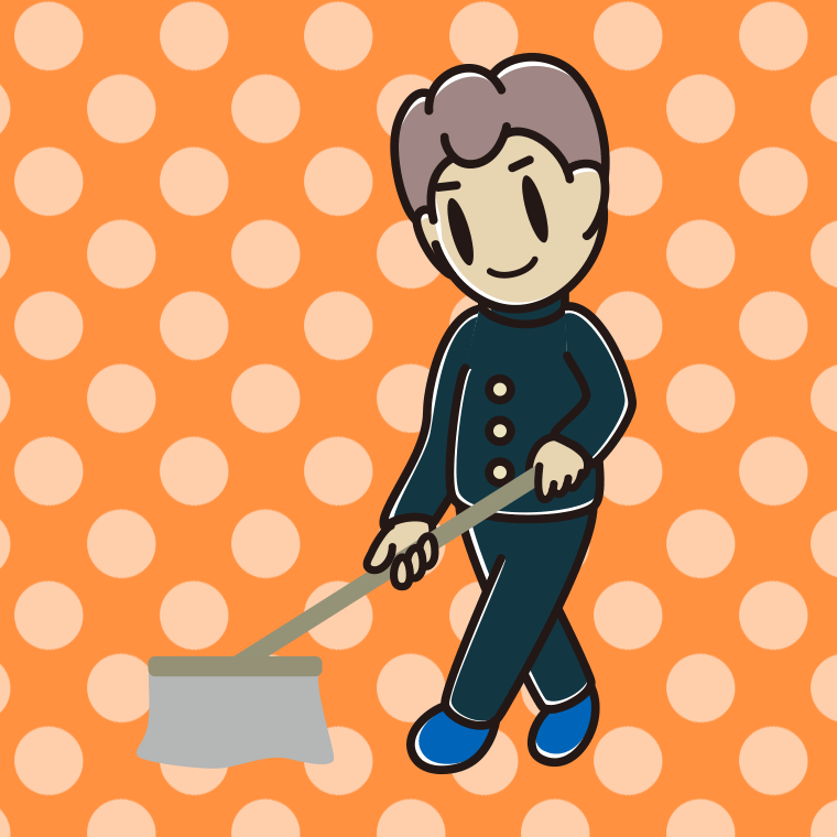 モップがけする男子中学生のイラスト【色、背景あり】PNG