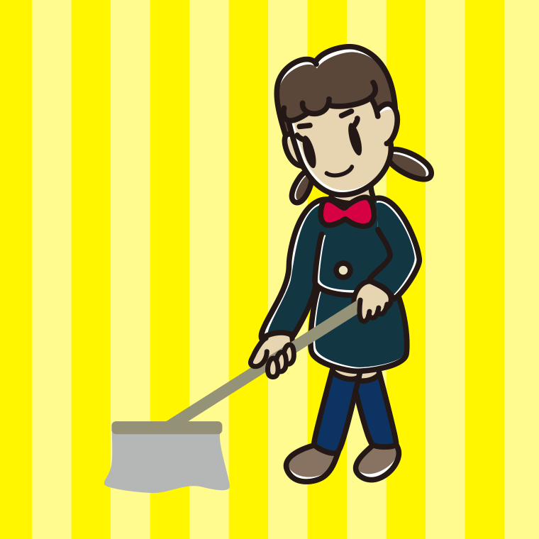 モップがけする女子中学生のイラスト【色、背景あり】PNG