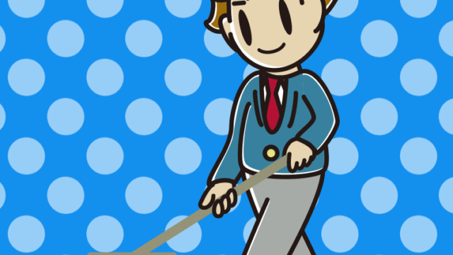 モップがけする男子高校生のイラスト【色、背景あり】PNG