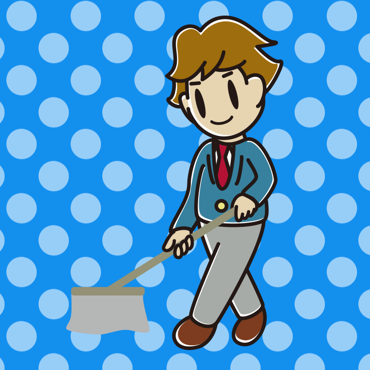 モップがけする男子高校生のイラスト【色、背景あり】PNG