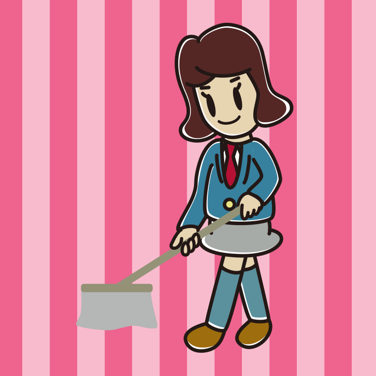 モップがけする女子高校生のイラスト【色、背景あり】PNG