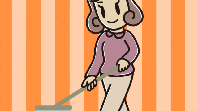 モップがけする女子大学生のイラスト【色、背景あり】PNG