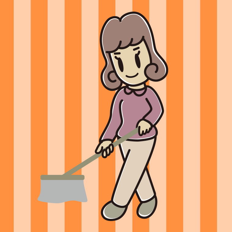 モップがけする女子大学生のイラスト【色、背景あり】PNG