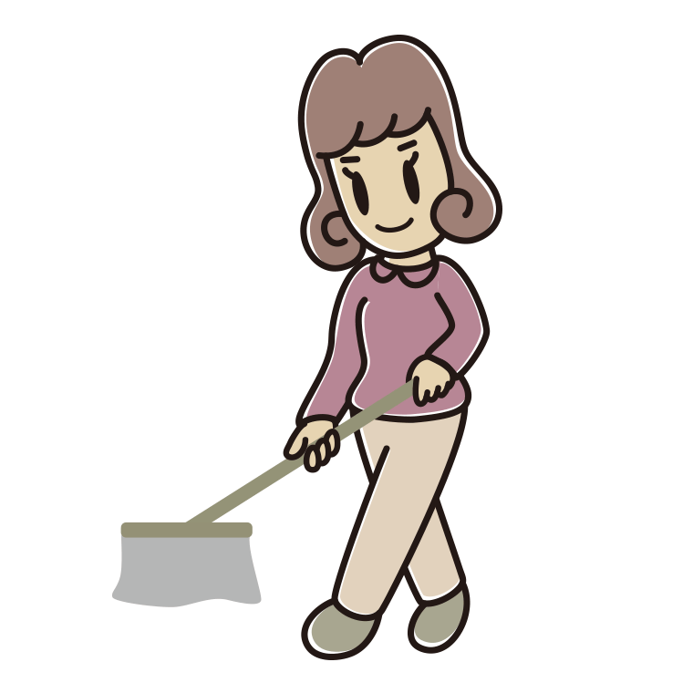 モップがけする女子大学生のイラスト【色あり、背景なし】透過PNG
