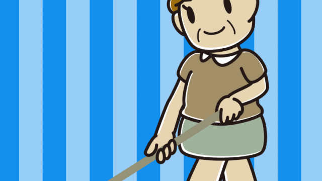 モップがけするおばさんのイラスト【色、背景あり】PNG