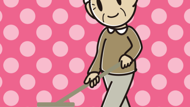 モップがけするおじいさんのイラスト【色、背景あり】PNG