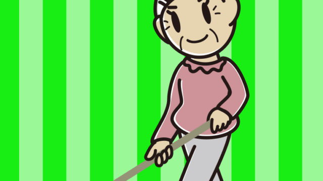 モップがけするおばあさんのイラスト【色、背景あり】PNG