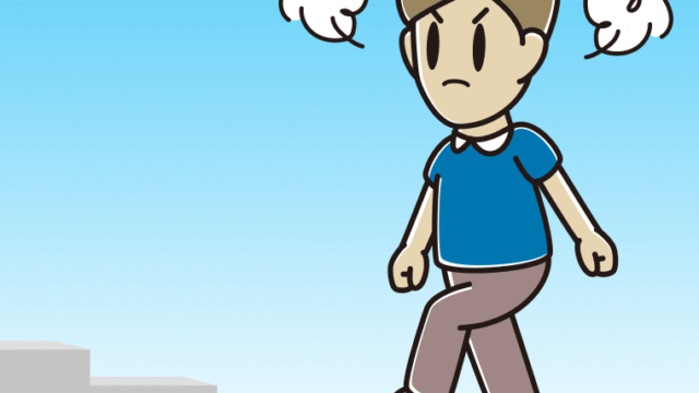 怒りながら階段を上る男性のイラスト【色、背景あり】PNG