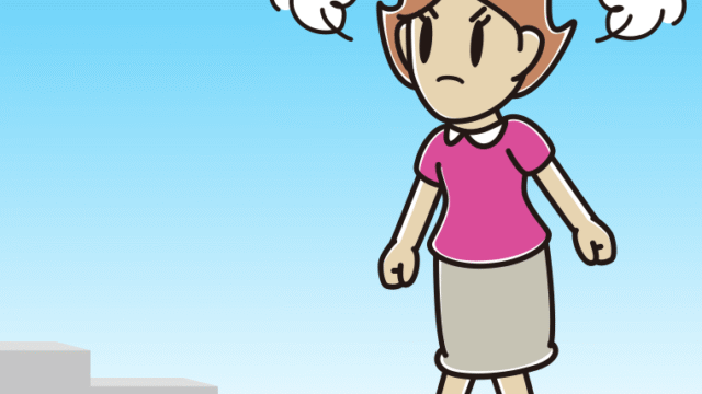 怒りながら階段を上る女性のイラスト【色、背景あり】PNG