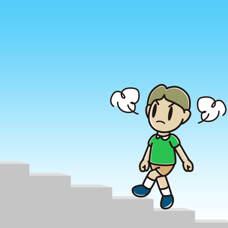 怒りながら階段を上る小学生男子のイラスト【色、背景あり】PNG