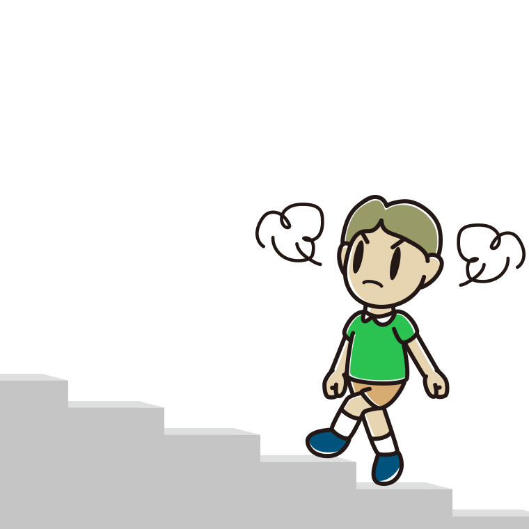 怒りながら階段を上る小学生男子のイラスト【色あり、背景なし】透過PNG