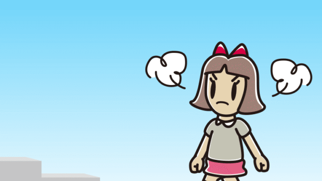 怒りながら階段を上る小学生女子のイラスト【色、背景あり】PNG