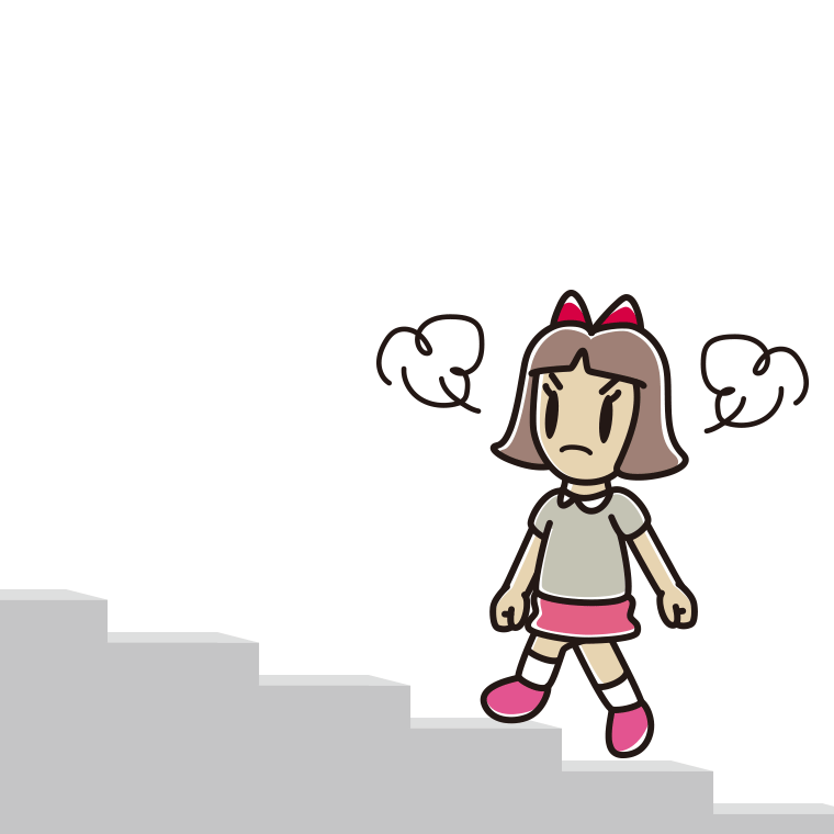 怒りながら階段を上る小学生女子のイラスト【色あり、背景なし】透過PNG
