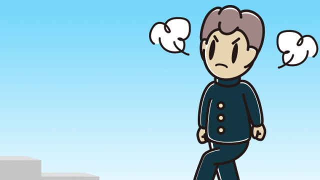 怒りながら階段を上る男子中学生のイラスト【色、背景あり】PNG