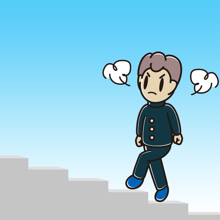 怒りながら階段を上る男子中学生のイラスト【色、背景あり】PNG