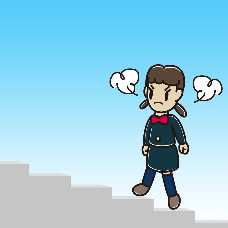 怒りながら階段を上る女子中学生のイラスト【色、背景あり】PNG