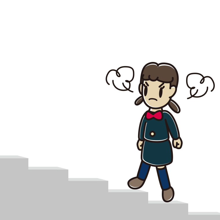 怒りながら階段を上る女子中学生のイラスト【色あり、背景なし】透過PNG
