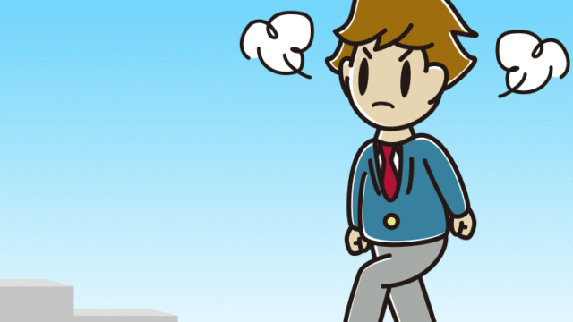 怒りながら階段を上る男子高校生のイラスト【色、背景あり】PNG