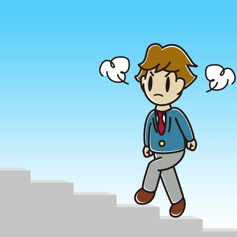 怒りながら階段を上る男子高校生のイラスト【色、背景あり】PNG