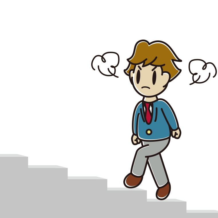 怒りながら階段を上る男子高校生のイラスト【色あり、背景なし】透過PNG