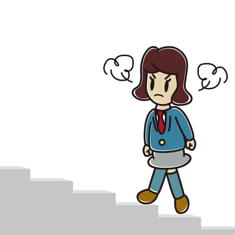 怒りながら階段を上る女子高校生のイラスト【色あり、背景なし】透過PNG