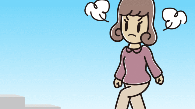 怒りながら階段を上る女子大学生のイラスト【色、背景あり】PNG