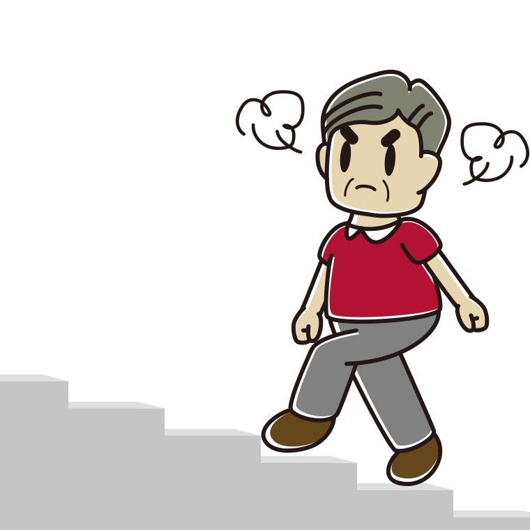 怒りながら階段を上るおじさんのイラスト【色あり、背景なし】透過PNG