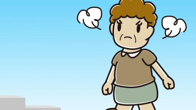 怒りながら階段を上るおばさんのイラスト【色、背景あり】PNG