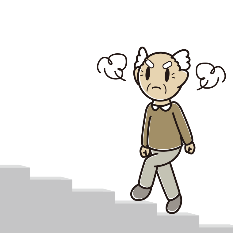 怒りながら階段を上るおじいさんのイラスト【色あり、背景なし】透過PNG