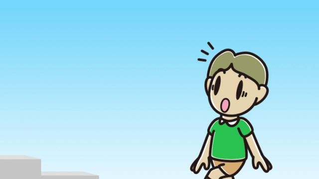 階段を上って驚く小学生男子のイラスト【色、背景あり】PNG