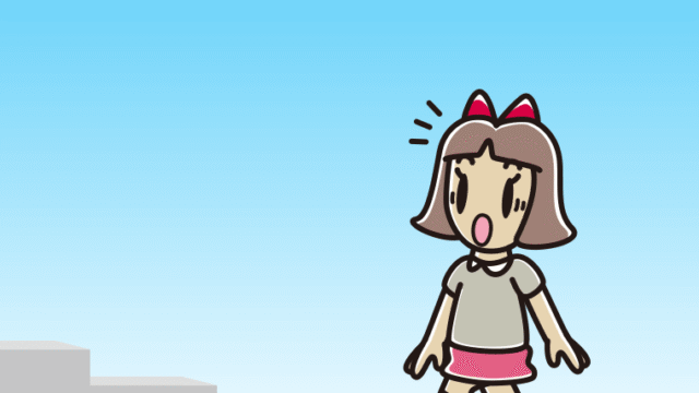 階段を上って驚く小学生女子のイラスト【色、背景あり】PNG