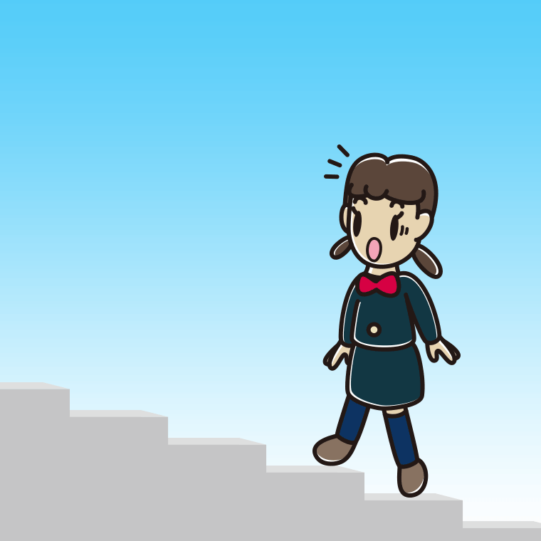 階段を上って驚く女子中学生のイラスト【色、背景あり】PNG