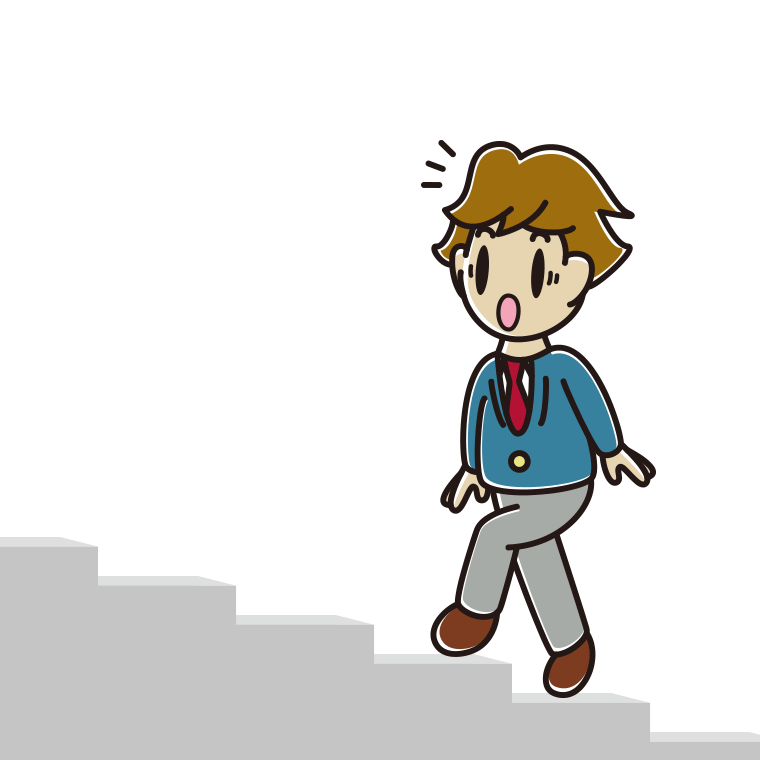 階段を上って驚く男子高校生のイラスト【色あり、背景なし】透過PNG