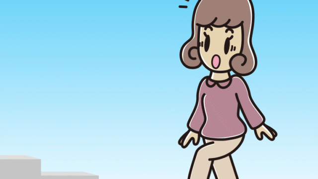 階段を上って驚く女子大学生のイラスト【色、背景あり】PNG