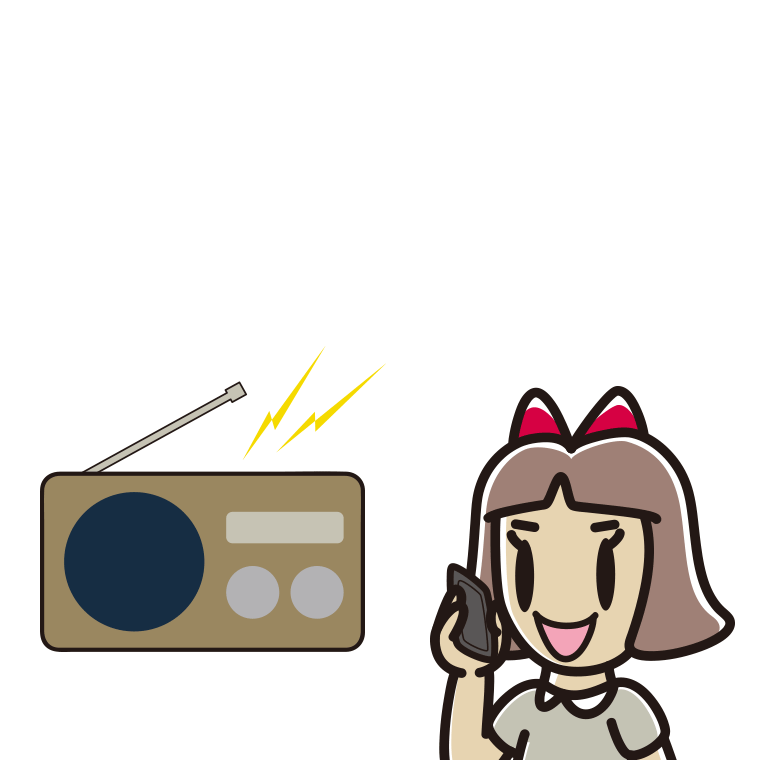 ラジオを聴きながらスマホで電話する小学生女子のイラスト【色あり、背景なし】透過PNG