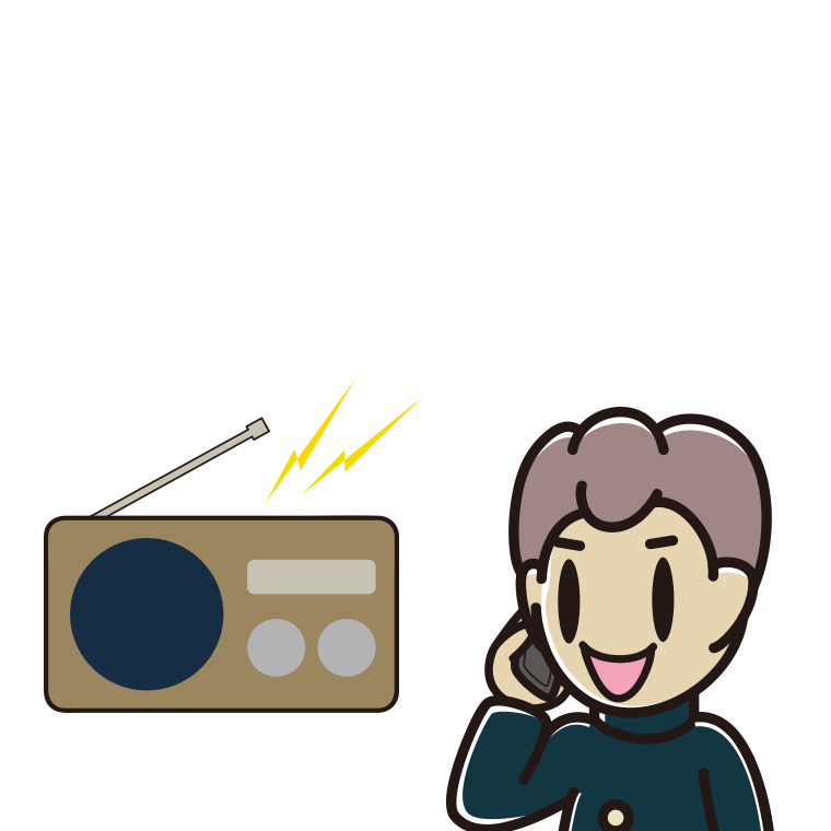 ラジオを聴きながらスマホで電話する男子中学生のイラスト【色あり、背景なし】透過PNG