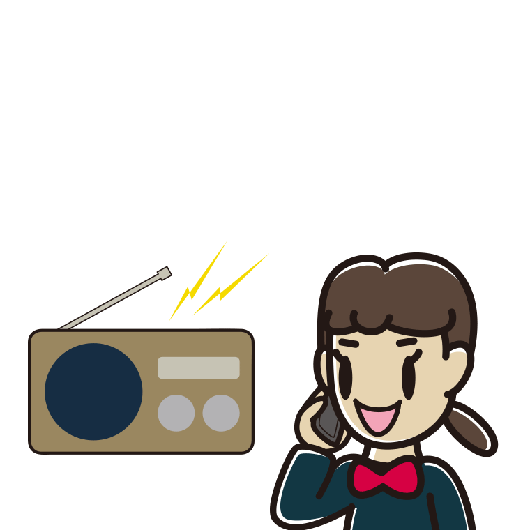 ラジオを聴きながらスマホで電話する女子中学生のイラスト【色あり、背景なし】透過PNG