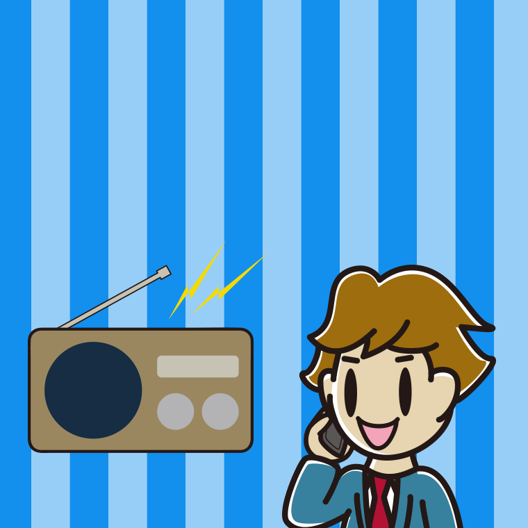 ラジオを聴きながらスマホで電話する男子高校生のイラスト【色、背景あり】PNG