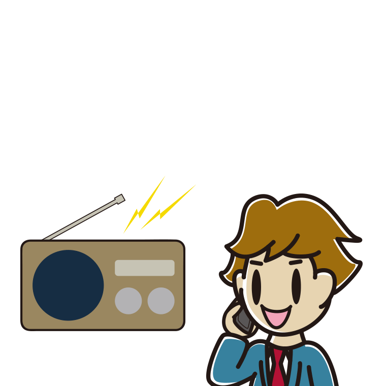 ラジオを聴きながらスマホで電話する男子高校生のイラスト【色あり、背景なし】透過PNG