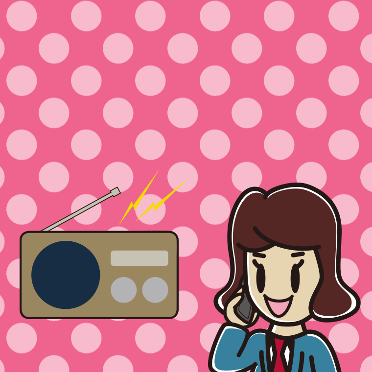 ラジオを聴きながらスマホで電話する女子高校生のイラスト【色、背景あり】PNG
