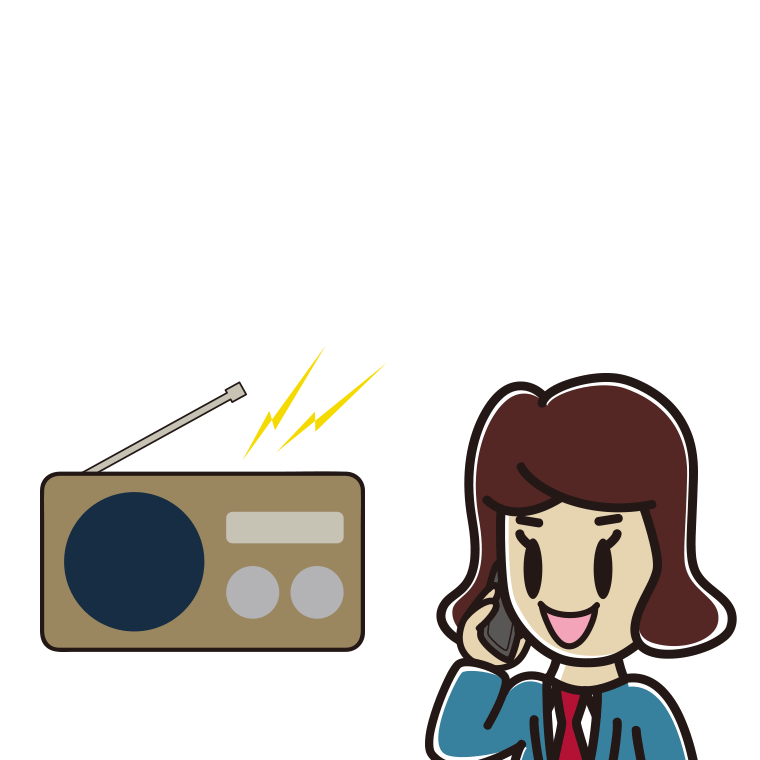 ラジオを聴きながらスマホで電話する女子高校生のイラスト【色あり、背景なし】透過PNG