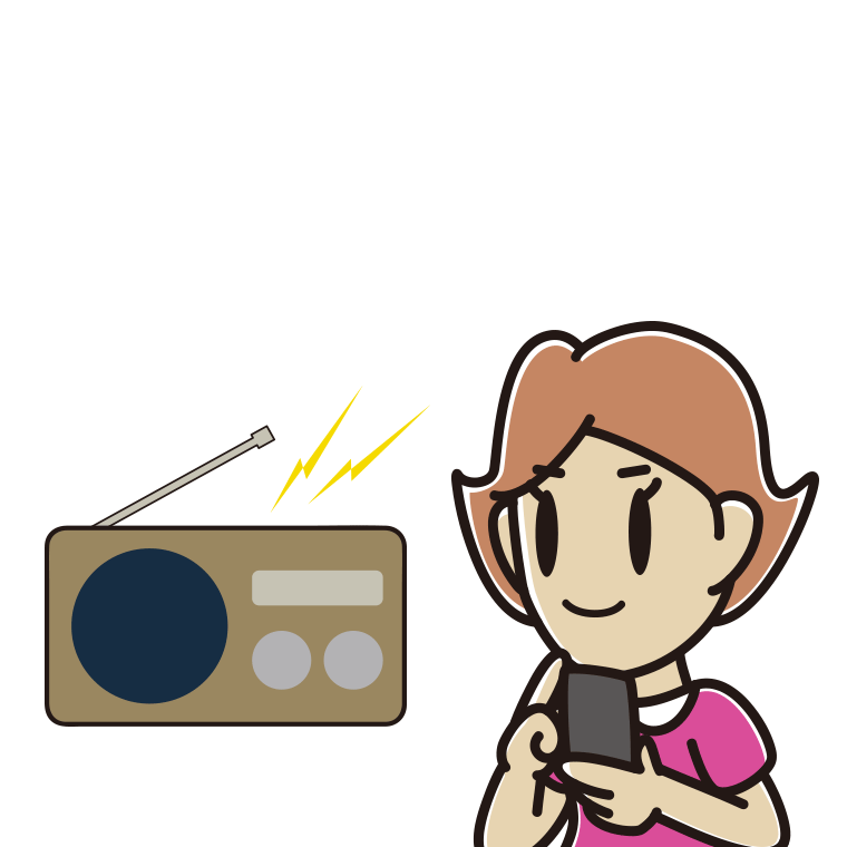 ラジオを聴きながらスマホを使う女性のイラスト【色あり、背景なし】透過PNG
