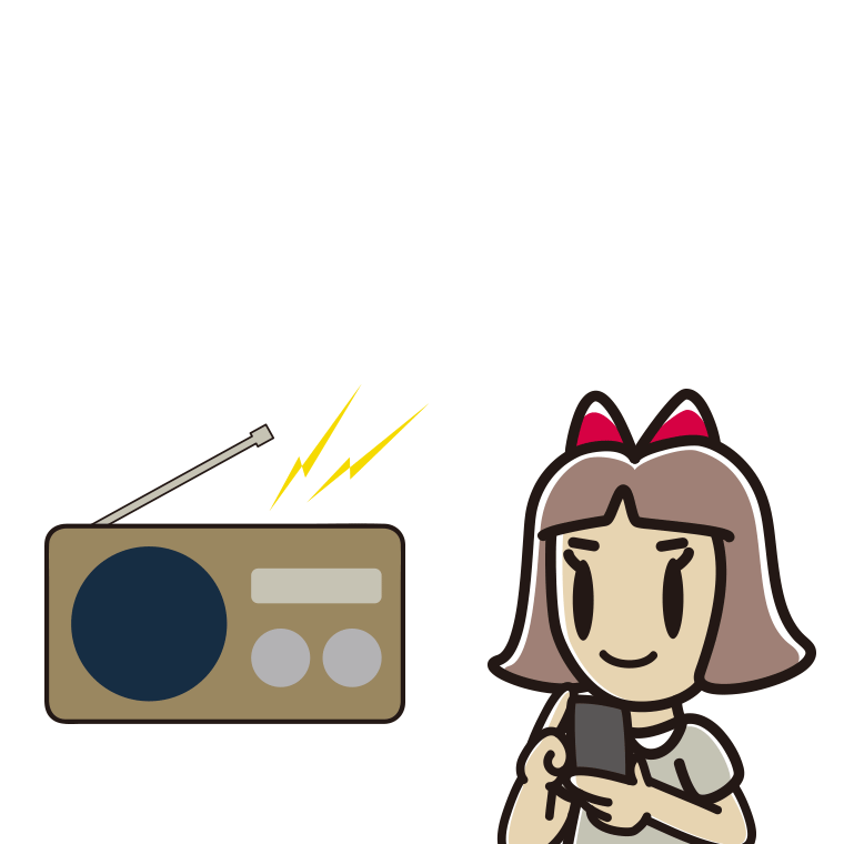 ラジオを聴きながらスマホを使う小学生女子のイラスト【色あり、背景なし】透過PNG