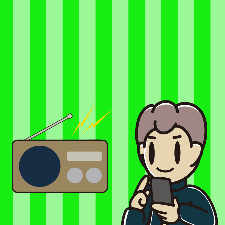 ラジオを聴きながらスマホを使う男子中学生のイラスト【色、背景あり】PNG
