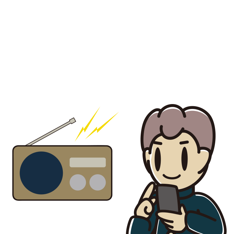 ラジオを聴きながらスマホを使う男子中学生のイラスト【色あり、背景なし】透過PNG