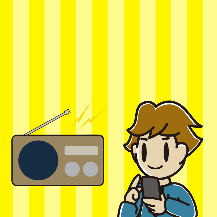 ラジオを聴きながらスマホを使う男子高校生のイラスト【色、背景あり】PNG